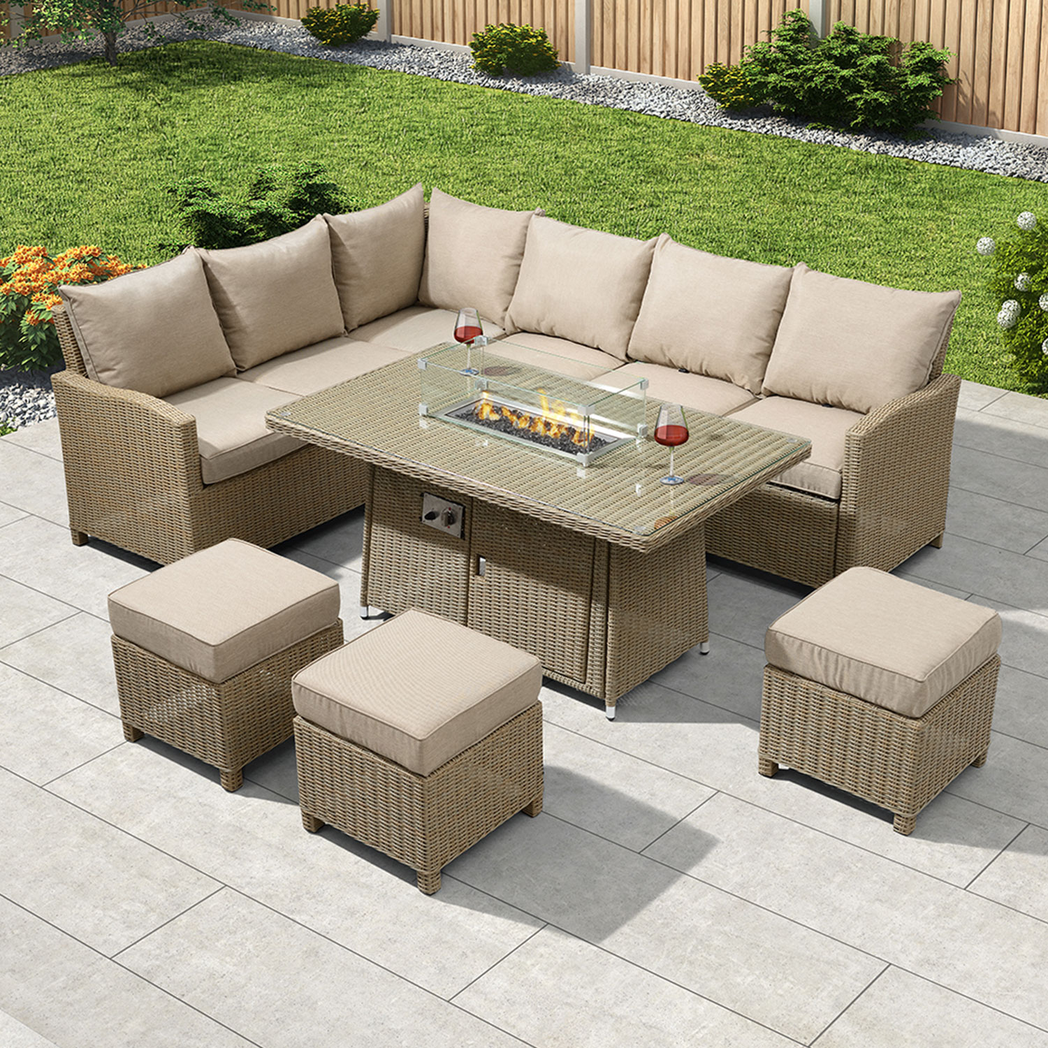 Nova Heritage Ciara Corner Dining Set, Outdoor Furniture With Fire Pit Coffee Table