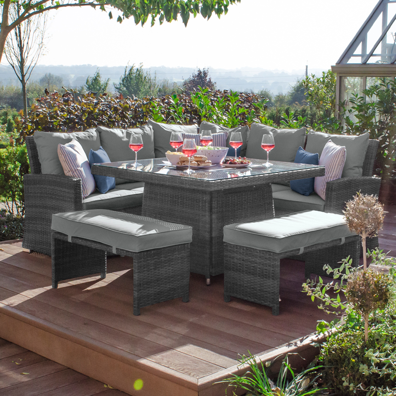 Compact Cambridge Rattan Corner Dining, Cambridge Compact Patio Furniture Set With Fire Pit Table