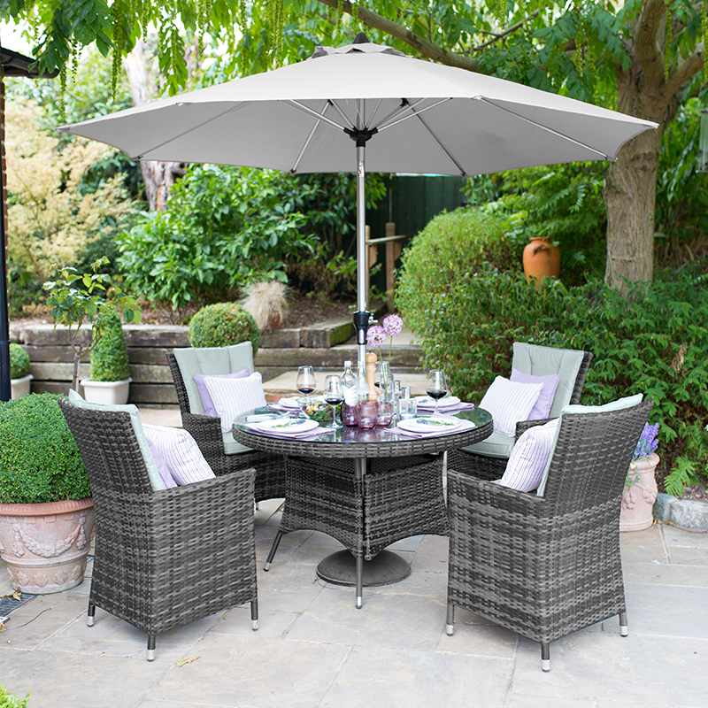Nova Sienna 4 Seat Rattan Dining Set, Round 4 Seater Rattan Garden Table And Chairs